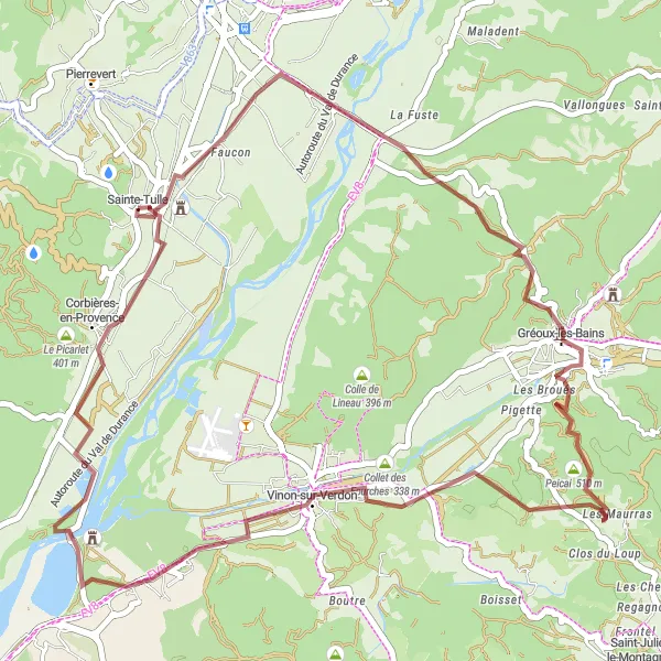 Mapa miniatúra "Gravel cyklistická trasa okolo Sainte-Tulle" cyklistická inšpirácia v Provence-Alpes-Côte d’Azur, France. Vygenerované cyklistickým plánovačom trás Tarmacs.app