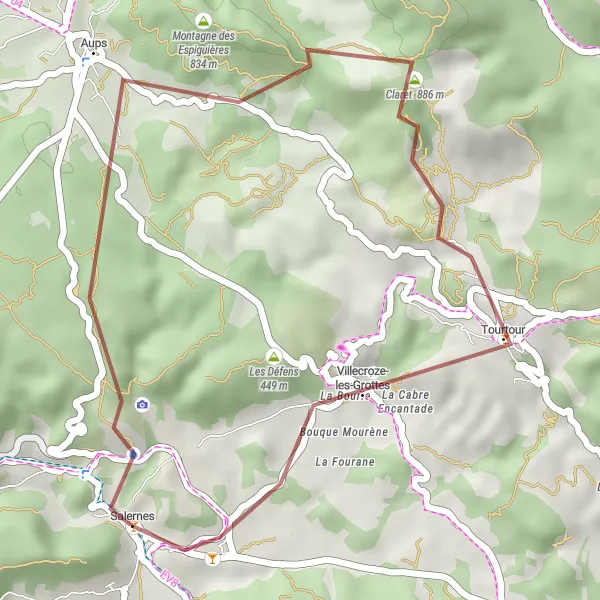 Zemljevid v pomanjšavi "Raziskovanje podeželskih poti Provance" kolesarske inspiracije v Provence-Alpes-Côte d’Azur, France. Generirano z načrtovalcem kolesarskih poti Tarmacs.app