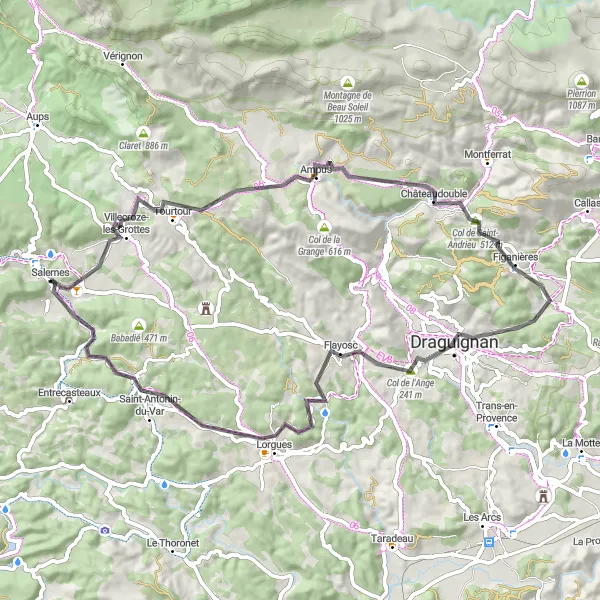 Miniatua del mapa de inspiración ciclista "Ruta de Tourtour" en Provence-Alpes-Côte d’Azur, France. Generado por Tarmacs.app planificador de rutas ciclistas