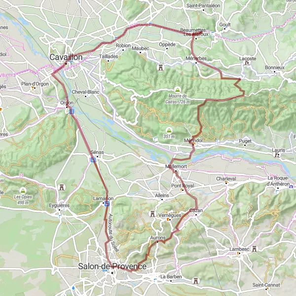 Miniature de la carte de l'inspiration cycliste "Les collines sauvages de Provence" dans la Provence-Alpes-Côte d’Azur, France. Générée par le planificateur d'itinéraire cycliste Tarmacs.app