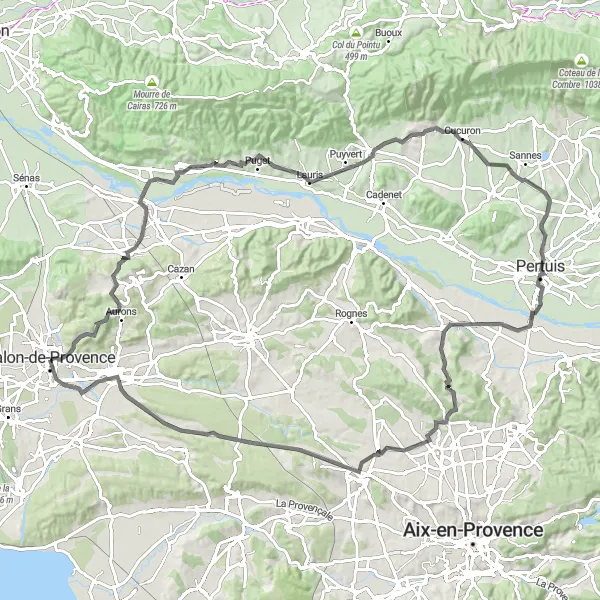 Karten-Miniaturansicht der Radinspiration "Panorama-Route durch Alleins und Pertuis" in Provence-Alpes-Côte d’Azur, France. Erstellt vom Tarmacs.app-Routenplaner für Radtouren