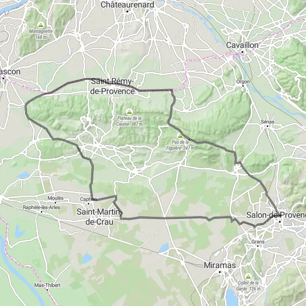Karten-Miniaturansicht der Radinspiration "Saint-Rémy-de-Provence und Eyguières" in Provence-Alpes-Côte d’Azur, France. Erstellt vom Tarmacs.app-Routenplaner für Radtouren