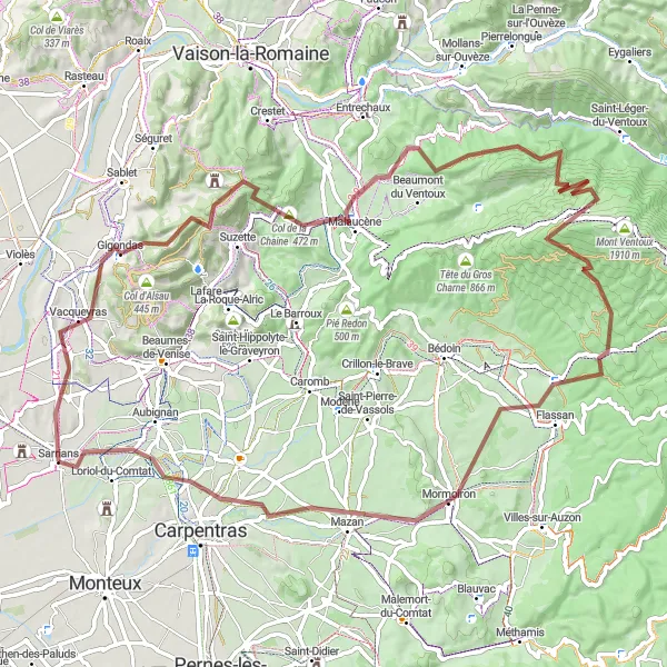 Miniatuurkaart van de fietsinspiratie "Avontuurlijke gravelroute naar Château du Martinet" in Provence-Alpes-Côte d’Azur, France. Gemaakt door de Tarmacs.app fietsrouteplanner