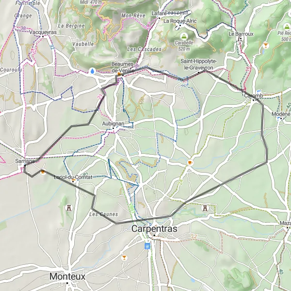 Karttaminiaatyyri "Rentouttava kyläretki maaseudun tunnelmissa" pyöräilyinspiraatiosta alueella Provence-Alpes-Côte d’Azur, France. Luotu Tarmacs.app pyöräilyreittisuunnittelijalla