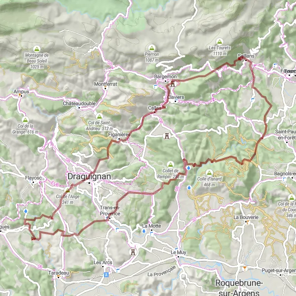 Miniatua del mapa de inspiración ciclista "Ruta de grava por Seillans y alrededores" en Provence-Alpes-Côte d’Azur, France. Generado por Tarmacs.app planificador de rutas ciclistas