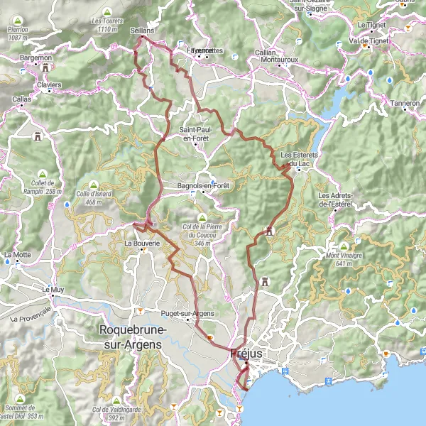 Miniatua del mapa de inspiración ciclista "Aventura en Gravel por los Gorges du Blavet" en Provence-Alpes-Côte d’Azur, France. Generado por Tarmacs.app planificador de rutas ciclistas