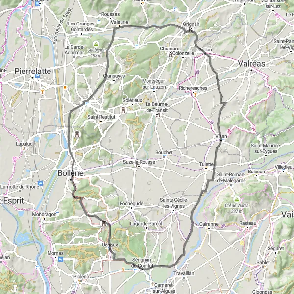 Map miniature of "Arousing the Soul of Road Cyclists" cycling inspiration in Provence-Alpes-Côte d’Azur, France. Generated by Tarmacs.app cycling route planner