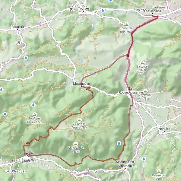 Mapa miniatúra "Gravelová cyklotrasa z Signes" cyklistická inšpirácia v Provence-Alpes-Côte d’Azur, France. Vygenerované cyklistickým plánovačom trás Tarmacs.app