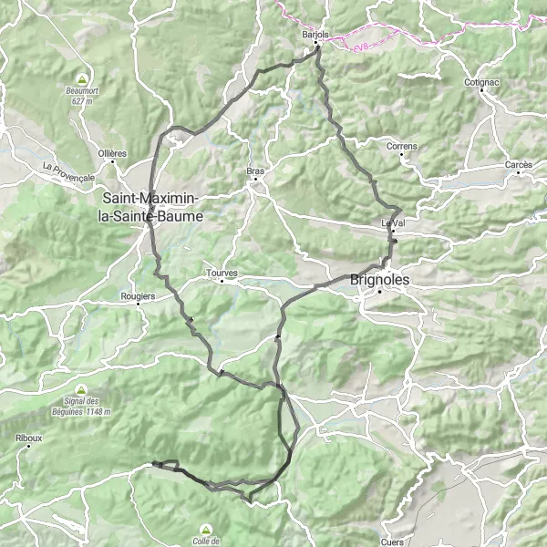 Karttaminiaatyyri "Vaativa Maantie-reitti Signesista" pyöräilyinspiraatiosta alueella Provence-Alpes-Côte d’Azur, France. Luotu Tarmacs.app pyöräilyreittisuunnittelijalla