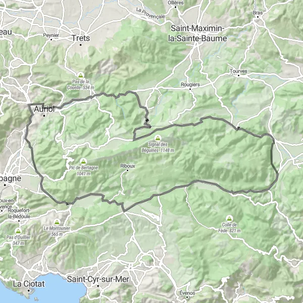 Map miniature of "Scenic Road Loop with Challenging Climbs" cycling inspiration in Provence-Alpes-Côte d’Azur, France. Generated by Tarmacs.app cycling route planner