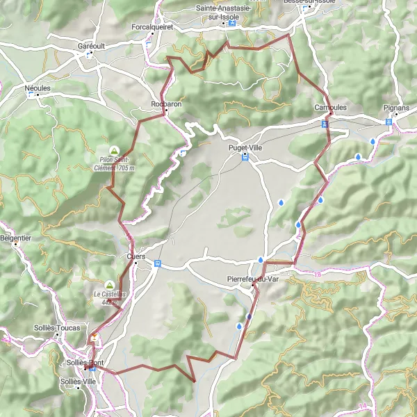 Miniatua del mapa de inspiración ciclista "Ruta de Grava por Pierrefeu-du-Var" en Provence-Alpes-Côte d’Azur, France. Generado por Tarmacs.app planificador de rutas ciclistas