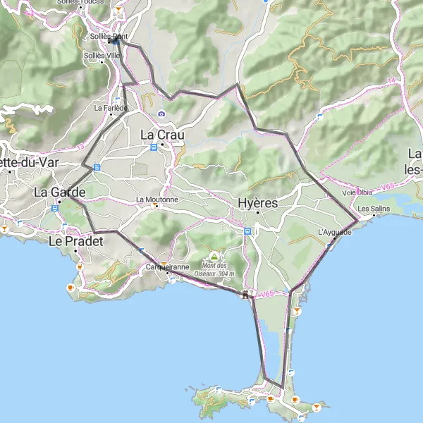 Karttaminiaatyyri "Solliès-Pont - La Farlède" pyöräilyinspiraatiosta alueella Provence-Alpes-Côte d’Azur, France. Luotu Tarmacs.app pyöräilyreittisuunnittelijalla