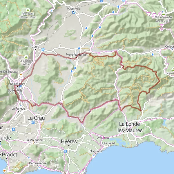 Mapa miniatúra "Gravelová dobrodružná trasa na 65 km" cyklistická inšpirácia v Provence-Alpes-Côte d’Azur, France. Vygenerované cyklistickým plánovačom trás Tarmacs.app