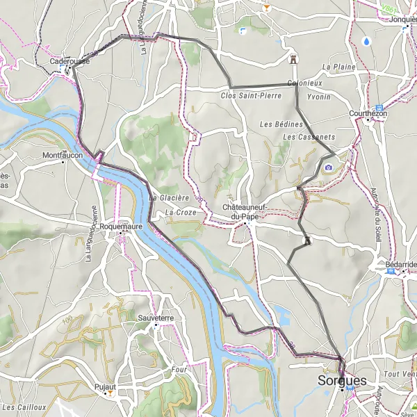 Mapa miniatúra "Asfaltová kruhová cyklistická trasa Beaucastel" cyklistická inšpirácia v Provence-Alpes-Côte d’Azur, France. Vygenerované cyklistickým plánovačom trás Tarmacs.app
