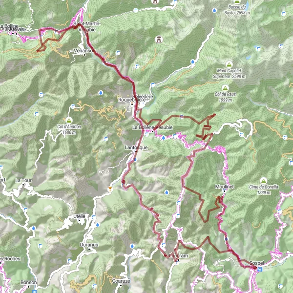 Map miniature of "The Scenic Gravel Adventure" cycling inspiration in Provence-Alpes-Côte d’Azur, France. Generated by Tarmacs.app cycling route planner