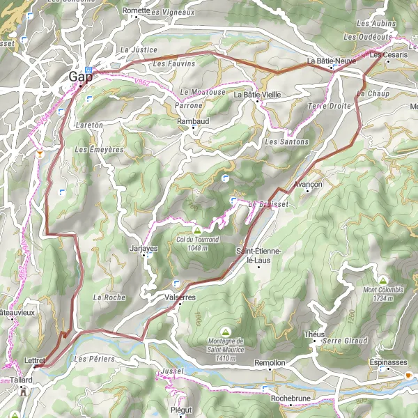 Miniaturekort af cykelinspirationen "Gruscykelrute til Valserres" i Provence-Alpes-Côte d’Azur, France. Genereret af Tarmacs.app cykelruteplanlægger
