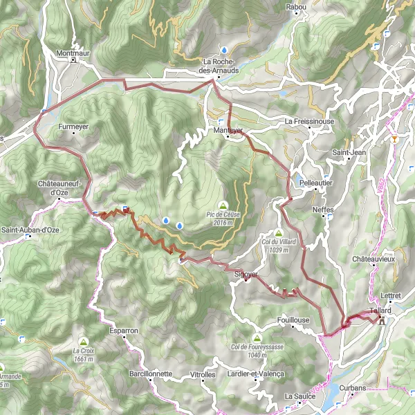 Mapa miniatúra "Gravelová trasa Lettret - Château de Tallard" cyklistická inšpirácia v Provence-Alpes-Côte d’Azur, France. Vygenerované cyklistickým plánovačom trás Tarmacs.app