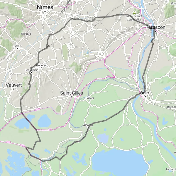Miniatua del mapa de inspiración ciclista "Ruta Escénica por Les 2 lions y Pont ancien" en Provence-Alpes-Côte d’Azur, France. Generado por Tarmacs.app planificador de rutas ciclistas
