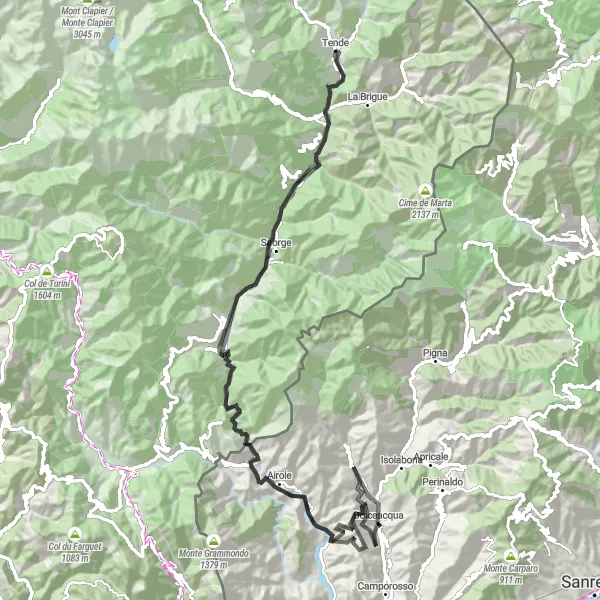 Map miniature of "Road Cycling Route with Challenging Climbs" cycling inspiration in Provence-Alpes-Côte d’Azur, France. Generated by Tarmacs.app cycling route planner