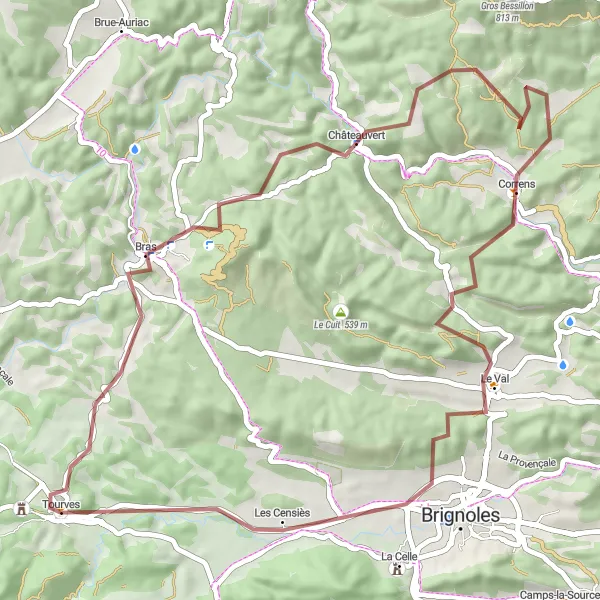 Miniaturní mapa "Gravel Route Tourves - Château de Valbelle" inspirace pro cyklisty v oblasti Provence-Alpes-Côte d’Azur, France. Vytvořeno pomocí plánovače tras Tarmacs.app