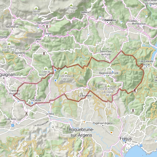 Miniatuurkaart van de fietsinspiratie "Gravelavontuur Colle d'Isnard - La Colle" in Provence-Alpes-Côte d’Azur, France. Gemaakt door de Tarmacs.app fietsrouteplanner