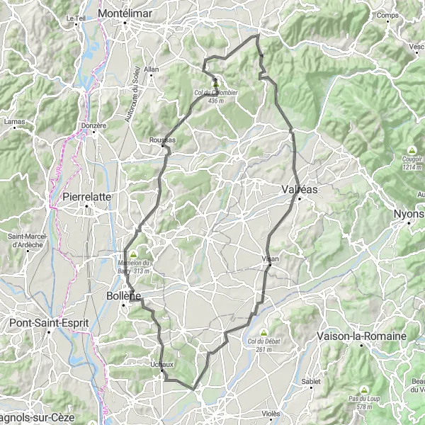 Miniatuurkaart van de fietsinspiratie "Het Kloosterpad van Uchaux" in Provence-Alpes-Côte d’Azur, France. Gemaakt door de Tarmacs.app fietsrouteplanner