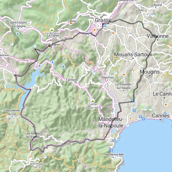 Map miniature of "Mougins and Beyond" cycling inspiration in Provence-Alpes-Côte d’Azur, France. Generated by Tarmacs.app cycling route planner