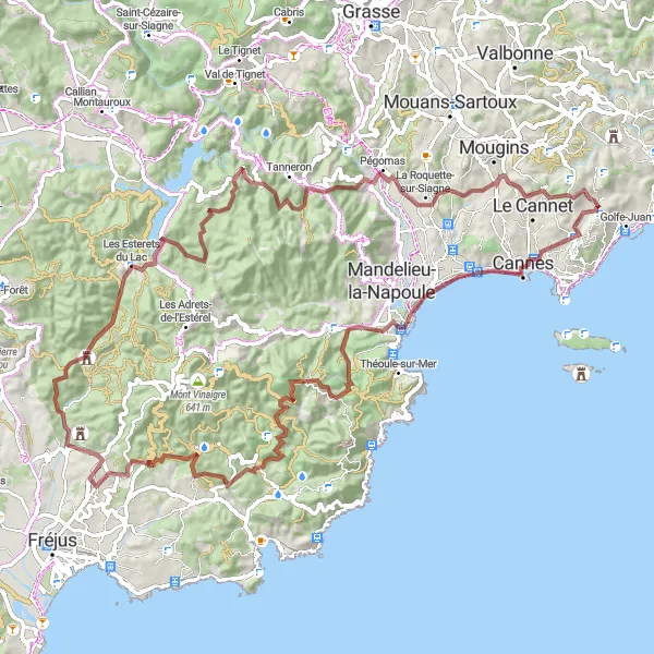 Zemljevid v pomanjšavi "Gorsko kolesarjenje okoli Vallaurisa" kolesarske inspiracije v Provence-Alpes-Côte d’Azur, France. Generirano z načrtovalcem kolesarskih poti Tarmacs.app