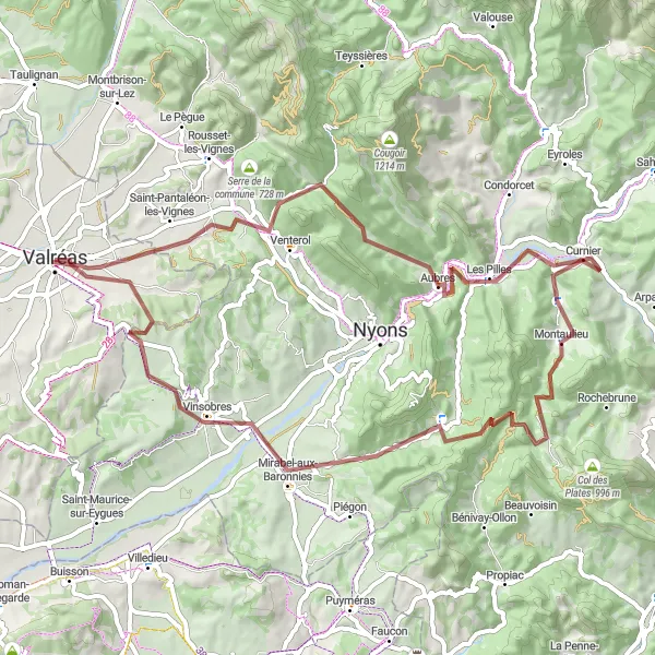 Map miniature of "Biking through Vineyards and Mountain Passes" cycling inspiration in Provence-Alpes-Côte d’Azur, France. Generated by Tarmacs.app cycling route planner