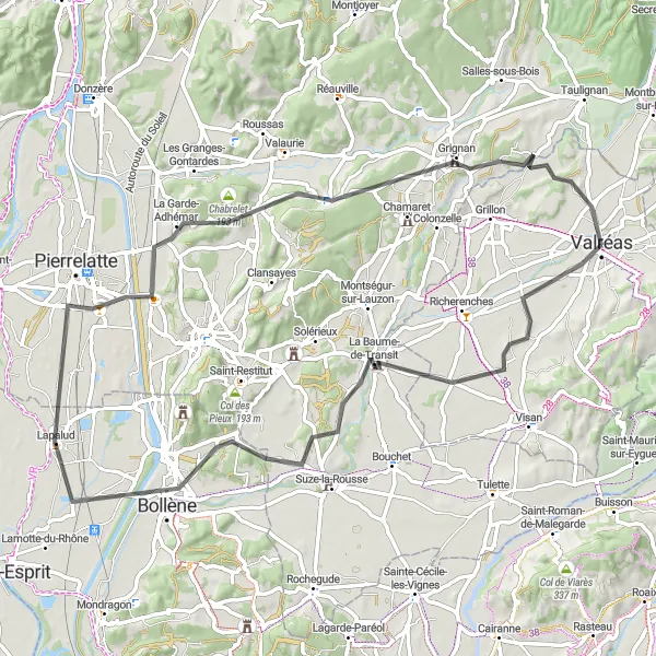 Miniatuurkaart van de fietsinspiratie "Valréas en omgeving fietstocht" in Provence-Alpes-Côte d’Azur, France. Gemaakt door de Tarmacs.app fietsrouteplanner