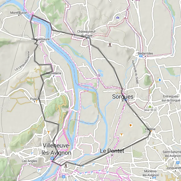 Miniaturní mapa "Cyklotrasa skrz vinice a historická města Provence" inspirace pro cyklisty v oblasti Provence-Alpes-Côte d’Azur, France. Vytvořeno pomocí plánovače tras Tarmacs.app