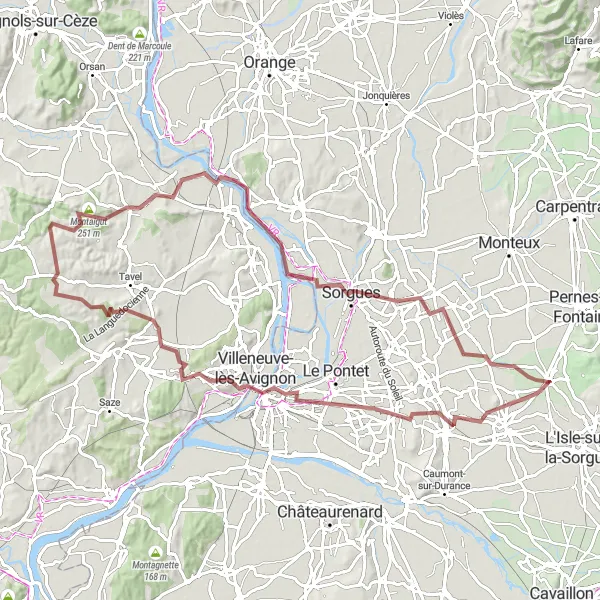 Miniaturní mapa "Gravelová výprava kolem Velleronu" inspirace pro cyklisty v oblasti Provence-Alpes-Côte d’Azur, France. Vytvořeno pomocí plánovače tras Tarmacs.app