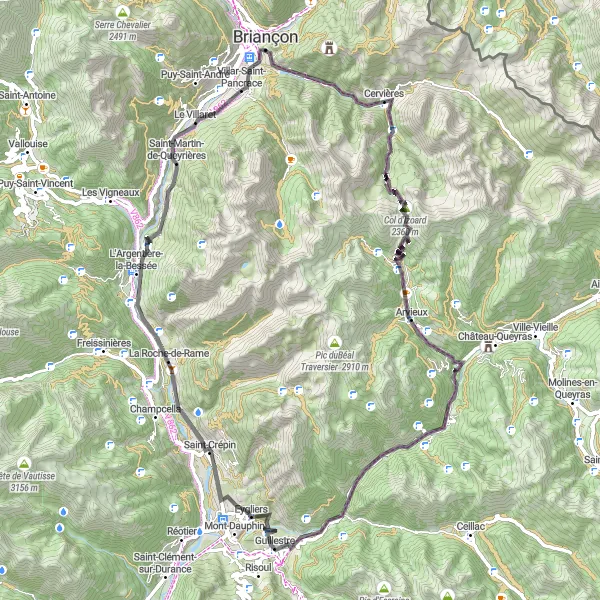 Kartminiatyr av "Col d'Izoard Road Cycling Route" sykkelinspirasjon i Provence-Alpes-Côte d’Azur, France. Generert av Tarmacs.app sykkelrutoplanlegger