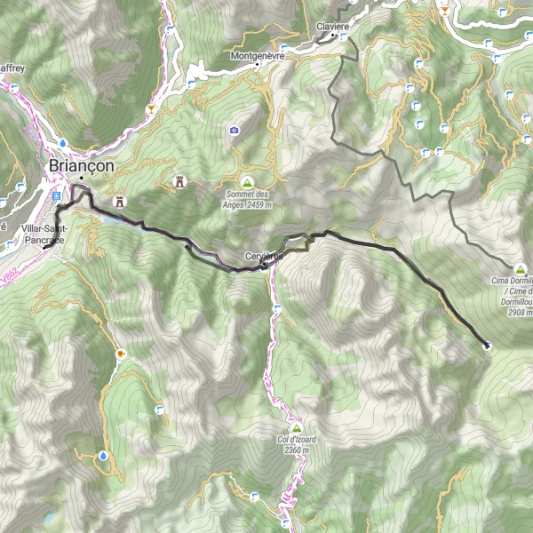 Mapa miniatúra "Road Cycling Escape near Villar-Saint-Pancrace" cyklistická inšpirácia v Provence-Alpes-Côte d’Azur, France. Vygenerované cyklistickým plánovačom trás Tarmacs.app