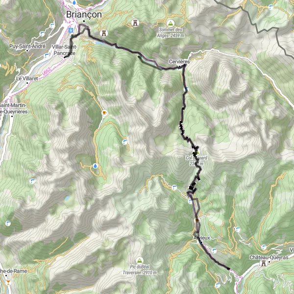 Zemljevid v pomanjšavi "Ekskurzija skozi gorovje v bližini Villar-Saint-Pancreasa" kolesarske inspiracije v Provence-Alpes-Côte d’Azur, France. Generirano z načrtovalcem kolesarskih poti Tarmacs.app