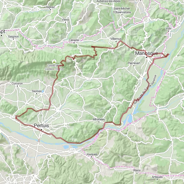 Kartminiatyr av "Utforsk Manosque via Saint-Paul-lez-Durance Grusvei Tur" sykkelinspirasjon i Provence-Alpes-Côte d’Azur, France. Generert av Tarmacs.app sykkelrutoplanlegger