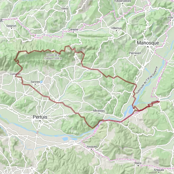 Map miniature of "Gravel Adventure through Luberon" cycling inspiration in Provence-Alpes-Côte d’Azur, France. Generated by Tarmacs.app cycling route planner
