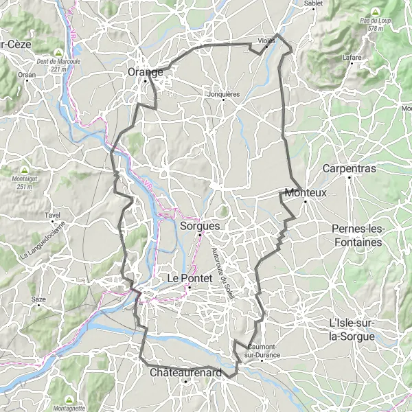 Map miniature of "Discovering Vaucluse" cycling inspiration in Provence-Alpes-Côte d’Azur, France. Generated by Tarmacs.app cycling route planner