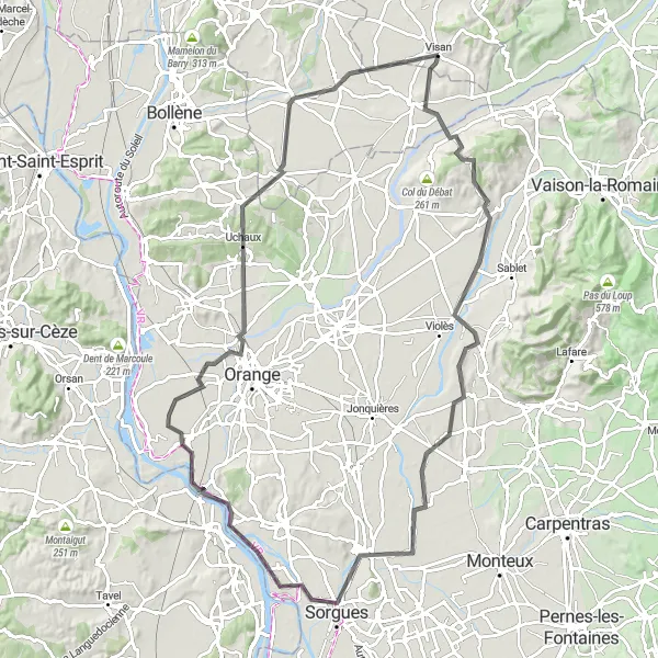 Miniatuurkaart van de fietsinspiratie "Wijnroute van Visan naar Château de Suze la Rousse" in Provence-Alpes-Côte d’Azur, France. Gemaakt door de Tarmacs.app fietsrouteplanner