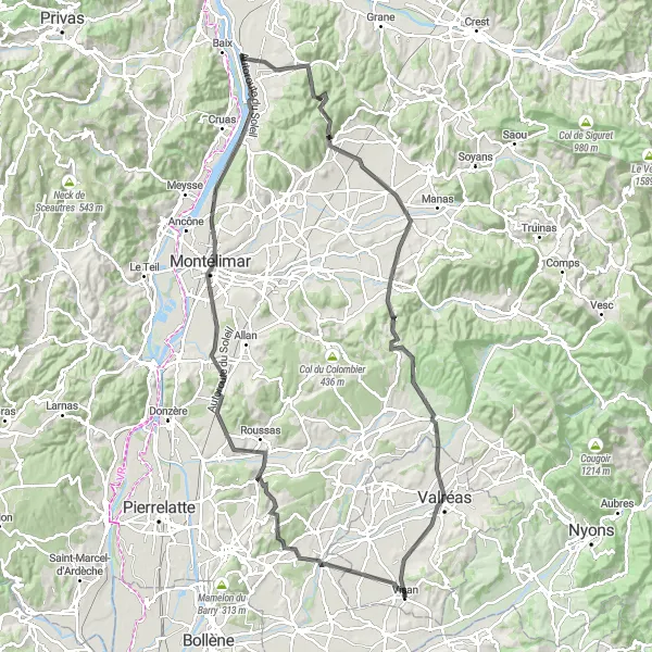 Karttaminiaatyyri "Haastava reitti Provencen maaseudulla" pyöräilyinspiraatiosta alueella Provence-Alpes-Côte d’Azur, France. Luotu Tarmacs.app pyöräilyreittisuunnittelijalla