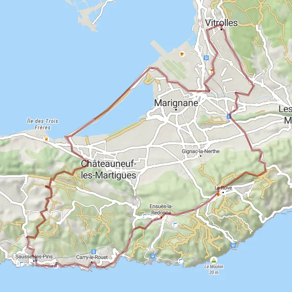 Miniatuurkaart van de fietsinspiratie "Ontdekkingstocht langs de kust van de Provence" in Provence-Alpes-Côte d’Azur, France. Gemaakt door de Tarmacs.app fietsrouteplanner