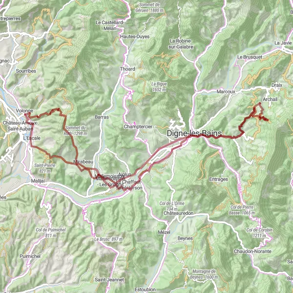 Mapa miniatúra "Gravel Circuito Volonne" cyklistická inšpirácia v Provence-Alpes-Côte d’Azur, France. Vygenerované cyklistickým plánovačom trás Tarmacs.app