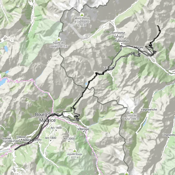 Kartminiatyr av "Historisk Road Cycling Route" sykkelinspirasjon i Rhône-Alpes, France. Generert av Tarmacs.app sykkelrutoplanlegger