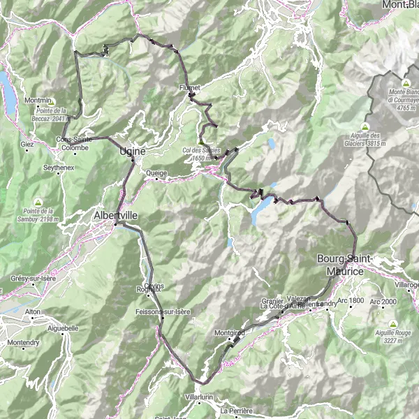 Kartminiatyr av "Aime to Chapelles Adventure" cykelinspiration i Rhône-Alpes, France. Genererad av Tarmacs.app cykelruttplanerare