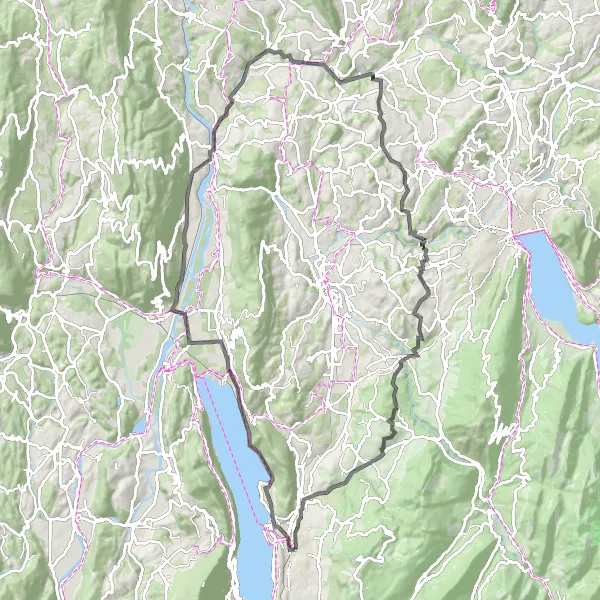 Mapa miniatúra "Pozoruhodná cyklotrasa okolo Aix-les-Bains" cyklistická inšpirácia v Rhône-Alpes, France. Vygenerované cyklistickým plánovačom trás Tarmacs.app