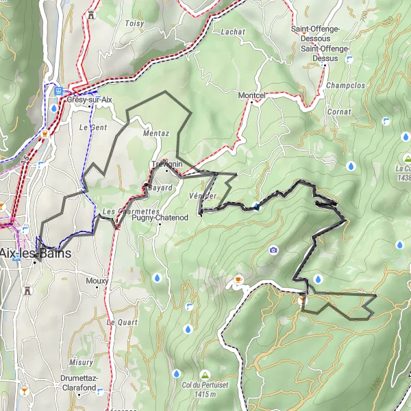 Map miniature of "Aix-les-Bains Short Escape" cycling inspiration in Rhône-Alpes, France. Generated by Tarmacs.app cycling route planner