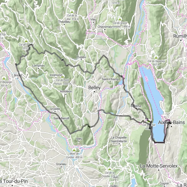 Map miniature of "Grand Tour of Aix-les-Bains" cycling inspiration in Rhône-Alpes, France. Generated by Tarmacs.app cycling route planner