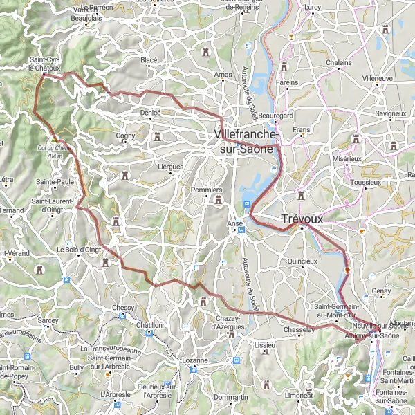 Miniatuurkaart van de fietsinspiratie "Avontuurlijke gravelrit in de natuur" in Rhône-Alpes, France. Gemaakt door de Tarmacs.app fietsrouteplanner