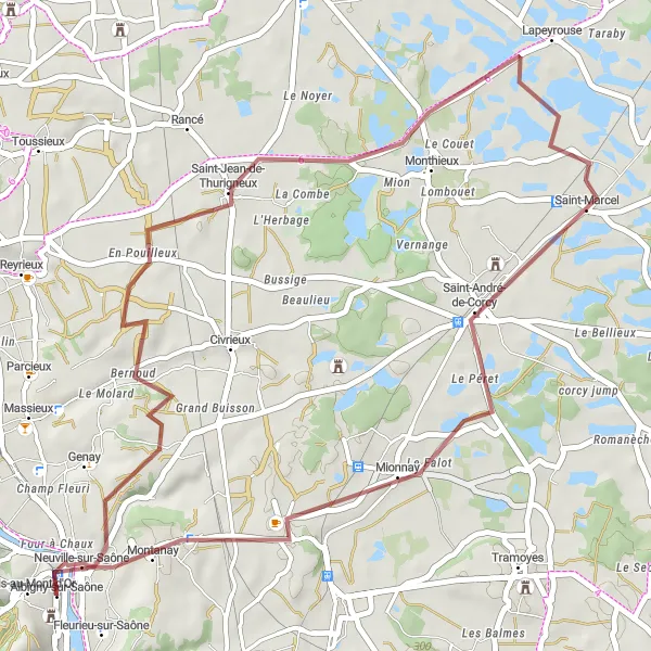 Map miniature of "Secluded Gravel Adventure" cycling inspiration in Rhône-Alpes, France. Generated by Tarmacs.app cycling route planner