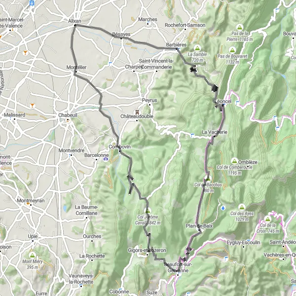 Miniature de la carte de l'inspiration cycliste "Boucle panoramique du Col de Tourniol" dans la Rhône-Alpes, France. Générée par le planificateur d'itinéraire cycliste Tarmacs.app